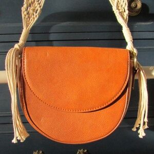 Street Level Vegan Leather (coral) crossbody bag with a Macrame Strap